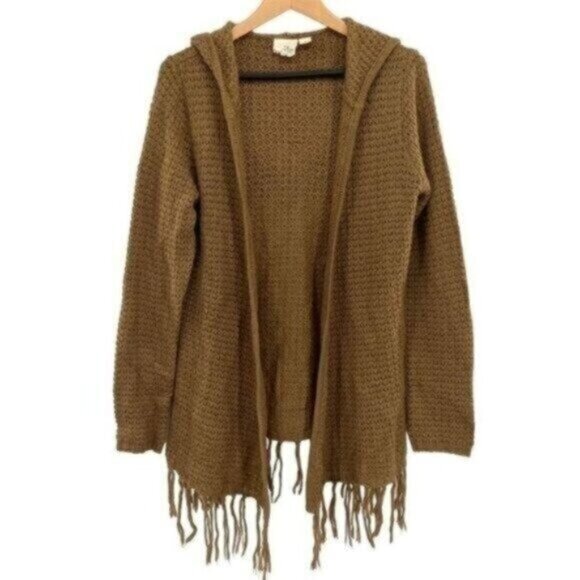 Olive Street Women’s Hooded Fringe Waffle Knit Cardigan Sweater - Picture 1 of 10